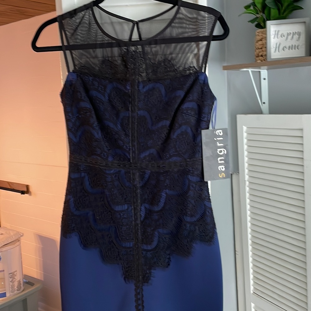 Blue & Black lace top bodycon dress Size 2